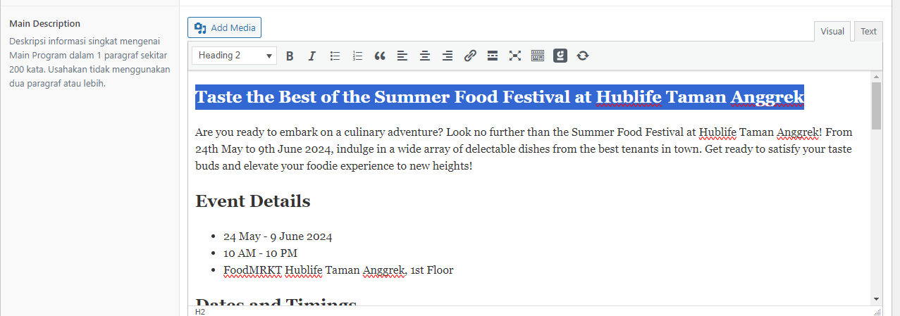 Membuat Konten Program dan Sub Program