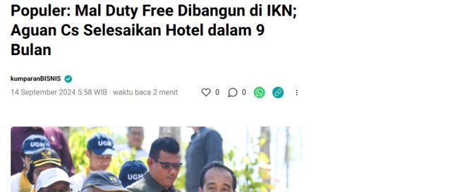 Populer: Mal Duty Free Dibangun di IKN; Aguan Cs Selesaikan Hotel dalam 9 Bulan Kumparan Bisnis Mall Duty Free dibangun di IKN