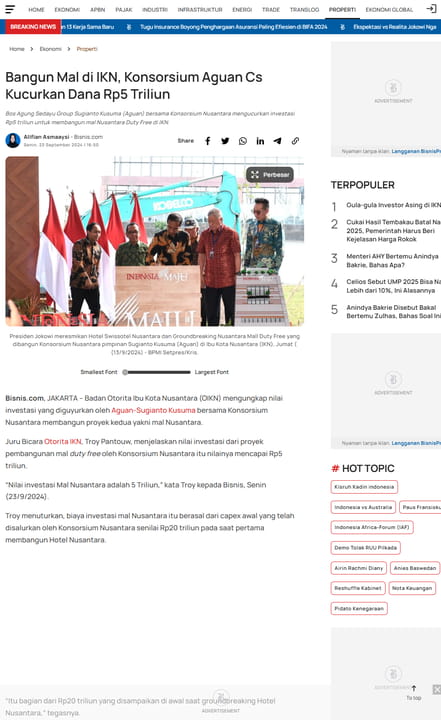 Bangun Mal di IKN, Konsorsium Aguan Cs Kucurkan Dana Rp5 Triliun, on Bisnis.com