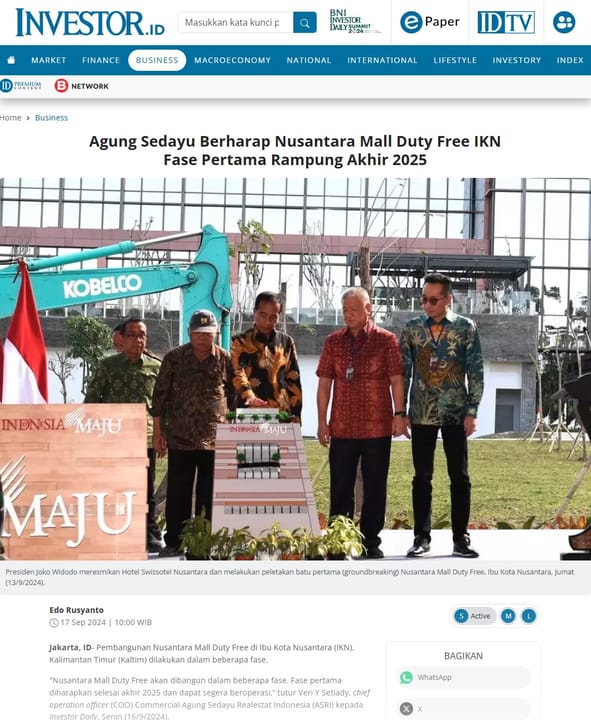 Agung Sedayu Berharap Nusantara Mall Duty Free IKN Fase Pertama Rampung ...